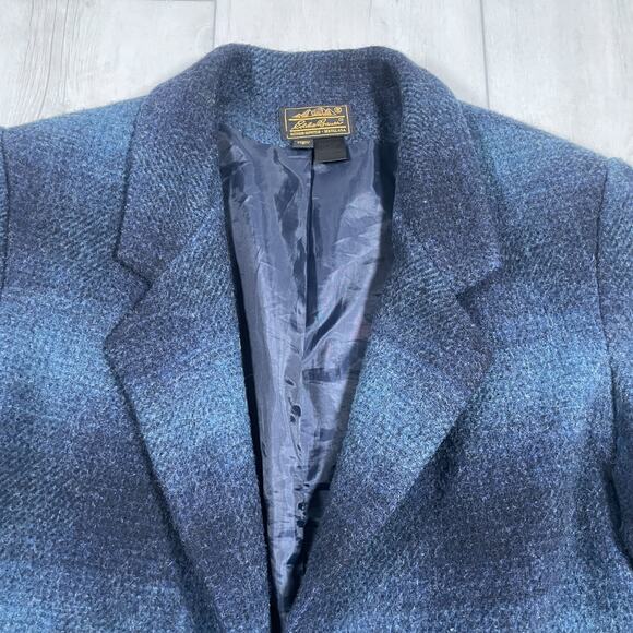 Eddie Bauer Women's Blue Plaid Two Butlton Wool Blazer Size M Vintage 90s - Picture 2 of 13